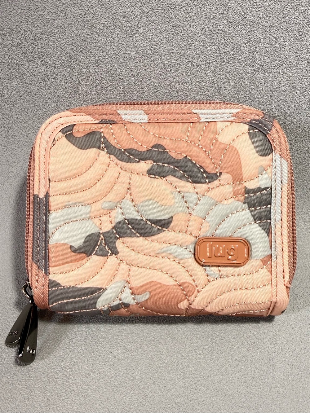 LUGS Splits Pink Peach & Grey Camo Small Compact RFID Zip Around Wallet